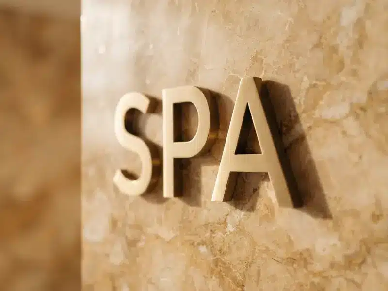 Gold spa lettering on marble in a 5-star hotel